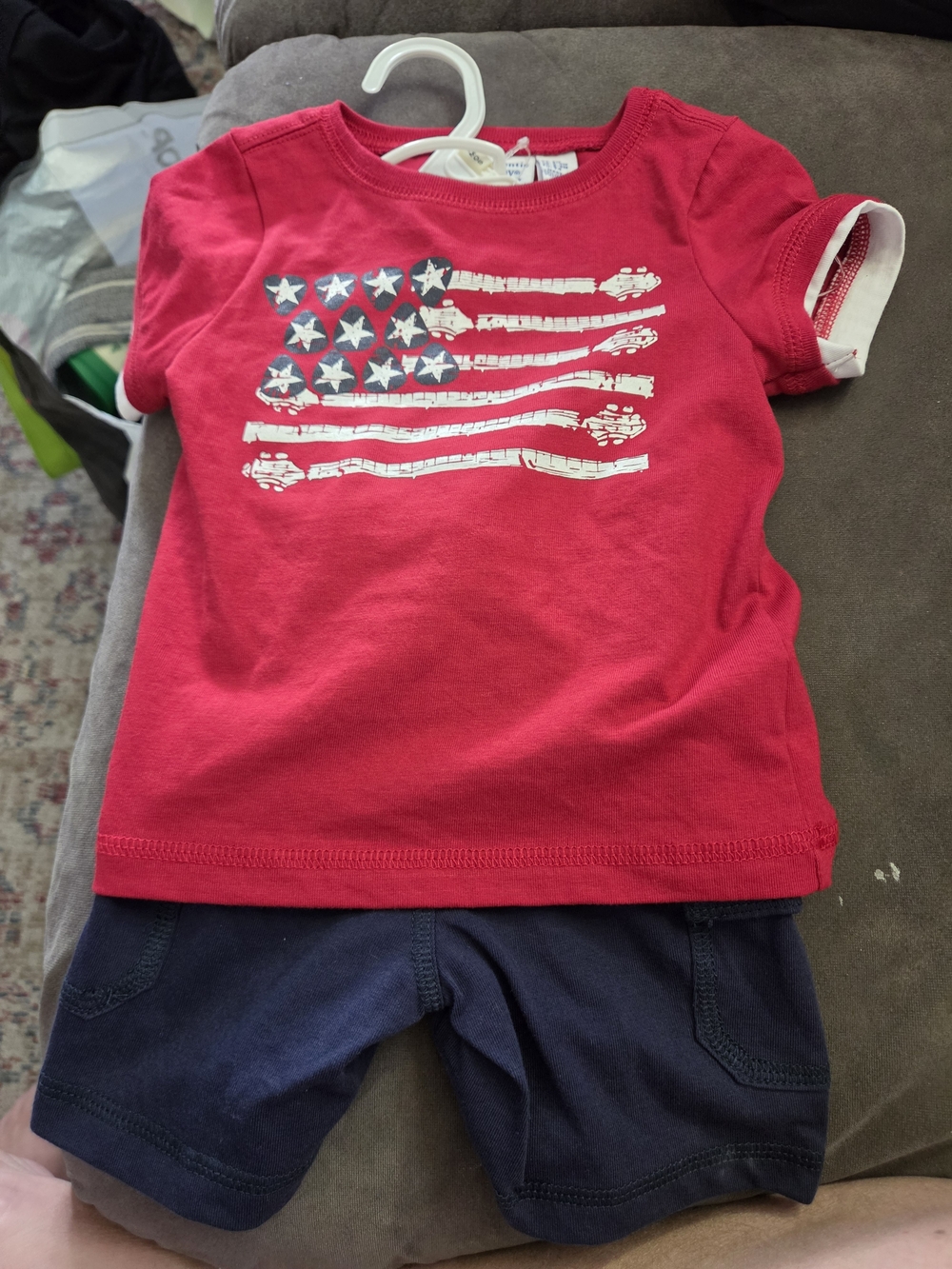 New 9 Months Baby Outfit American Flag Red Kids Graphic Tee with Stars & Stripes